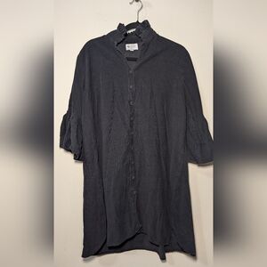 Holly Shae Mini Shirt Dress Black Lightweight Corduroy Bell Sleeve Women Size XL